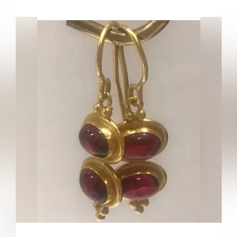 Very Rare Temple St Clair Double Almandine Garnet 22k Earrings